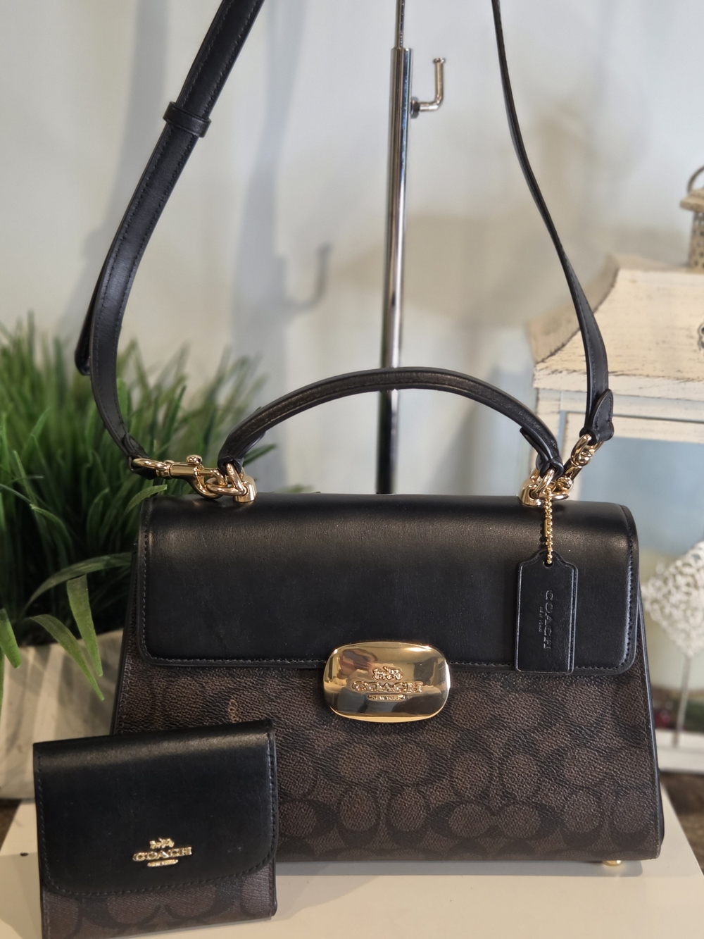 COACH Eliza Signature Canvas Top Handle Bag & Small Wallet